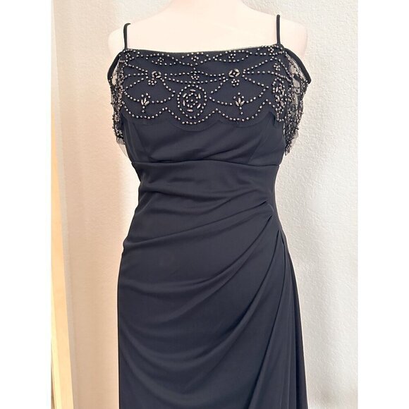 X by Xscape Women Floor Length Navy Blue Evening Gown US 4 Whimsygoth 90s Y2K - Picture 4 of 16